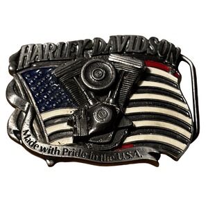 Harley Davidson Belt Buckle American Flag Engine‎ Made with Pride USA H401